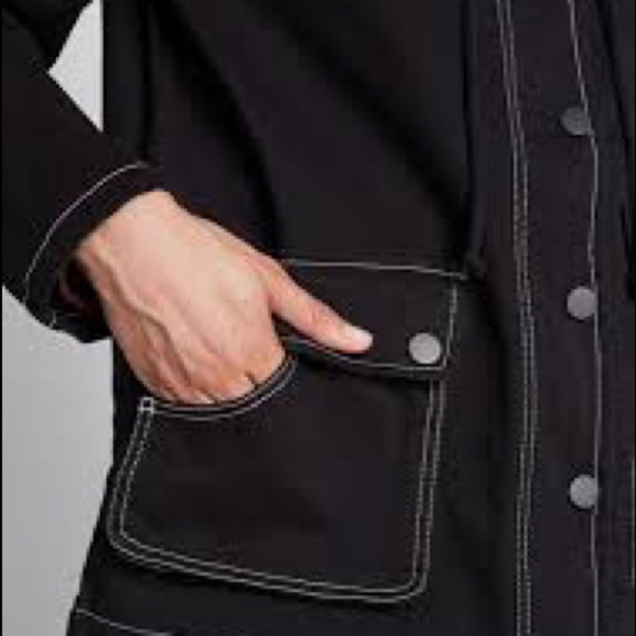 ModCloth Uncharted Territory Hooded Anorak Jacket in black with white stitching. - Picture 2 of 11